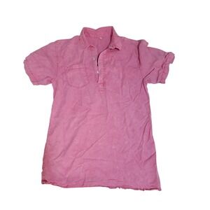Pink Acid Wash‎ Short Sleeve Button Up Shirt Raw Hem XL
